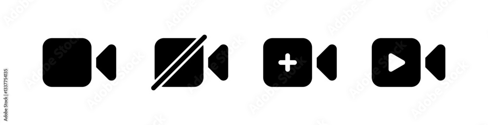 Poster Camera video icon. add video plus icon symbol. Play icon button. Audio player icon. Video streaming web icons