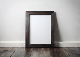 Natural Black Wood Frame Mockup on White Wall: Blank Canvas for Art & Photography
