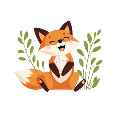 A cheerful fox sits amidst lush greenery, radiating joy and playfulness, its expressive features capturing the essence of natures beauty and the happiness of the moment.