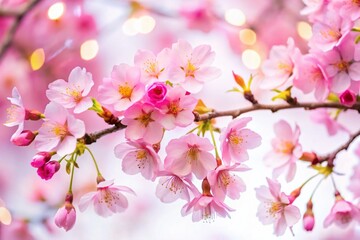 Fototapeta premium Night Blooming Pink Sakura Branches, Isolated White Background, Beautiful Spring Blossom