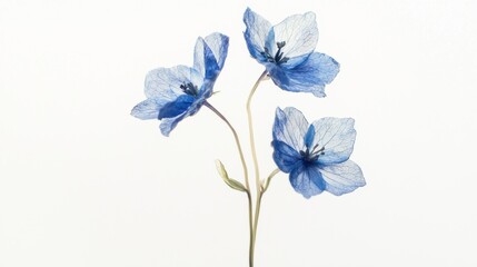 Fototapeta premium Delicate Blue Flowers with Transparent Petals Against White Background