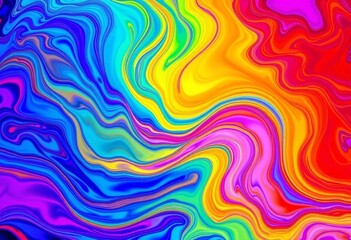 Obraz premium Fluid, vibrant rainbow spectrum swirls in abstract design, high angle, multicolored