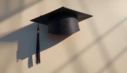 Artistic photograph of graduation cap on a beige background with space for text with generative ai tehnology