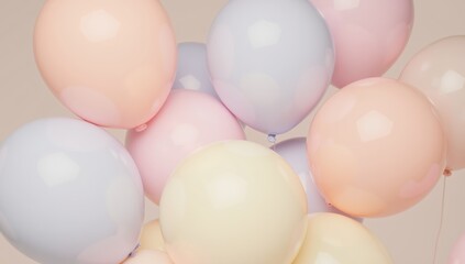 Soft Pastel Balloons Floating Gently in Air with Blurred Background