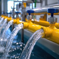 water flow through yellow pipes in treatment plant
