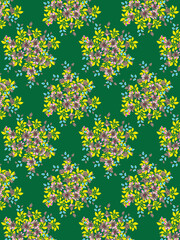 PrintA green background with a pattern of flowers and snowflakes