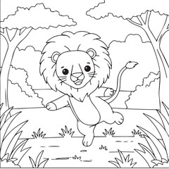 Cute lion illustration coloring page