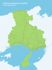 日本の兵庫県のシンプルな緑色のロードマップ