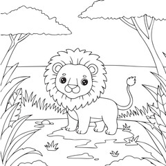 Cute lion illustration coloring page