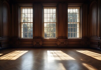Spacious Empty Room with Three Large Windows and Wooden Flooring