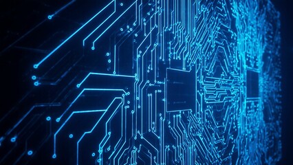 Detailed blue computer circuit board design showing integrated electronic pathways for technological advancement.