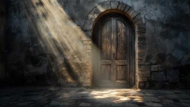 The view of the old door, with its weathered wood and rusty hinges, told stories of the past.