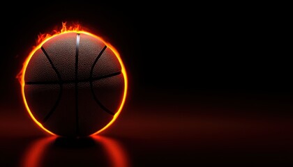 Obraz premium A glowing basketball with a fiery outline against a dark backdrop, showcasing movement.