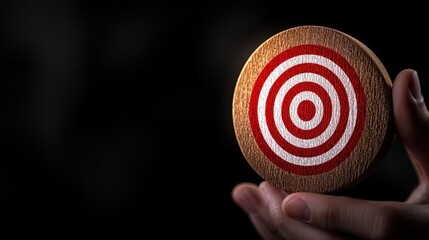 A hand holds a wooden target symbolizing goals and focus in achieving success.
