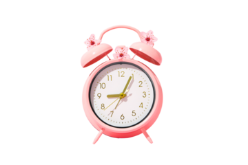 PNG, Alarm o’clock, pink clock with flowers, isolated on white background