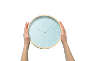 PNG, Alarm o’clock, blue clock in hand, isolated on white background