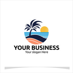 A luxurious logo featuring tall palm leaves swaying, with ocean waves in the background For your Business