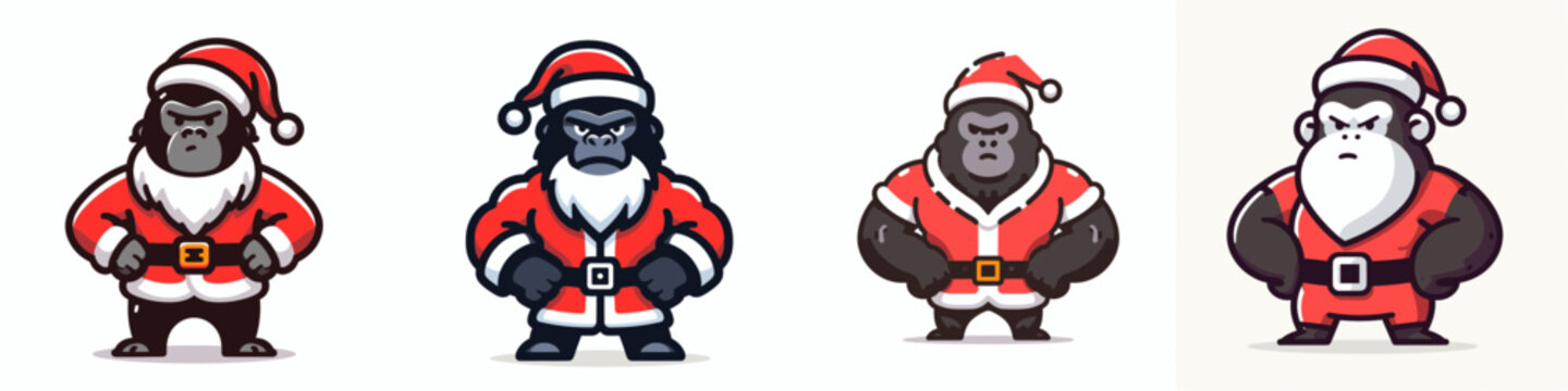 Gorilla wear Santa Claus costumes hands on hips vector graphic simple minimalist doodle a festive primate portrait