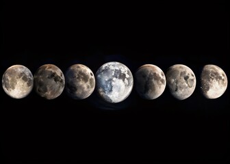 Panoramic Moon Phase Collage: Full Moon Atmosphere PNG Images - Documentary Photography Style