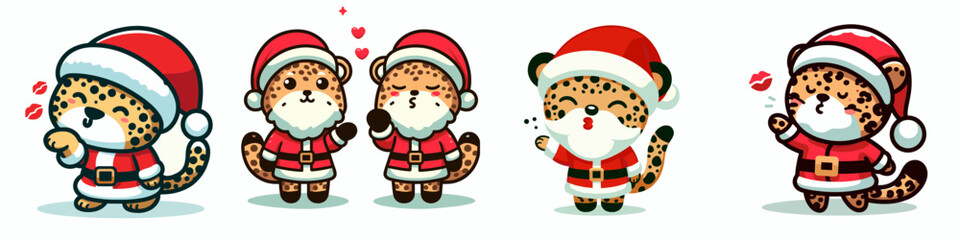Leopard wear Santa Claus costumes blowing a kiss vector graphic a festive winter scene