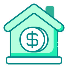 Real estate price green filled line icon for property value and market rates