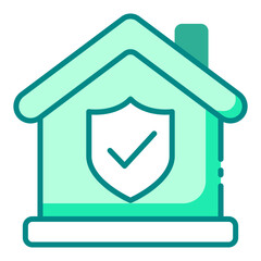 Real estate insurance green filled line icon for property protection and security
