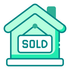 Sold green filled line icon for completed real estate transactions and property sales