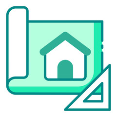 Blueprint green filled line icon for real estate planning and property design