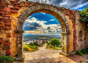 Panoramic View of Historic Tandil Archway, Argentina - Ancient Stone Architecture