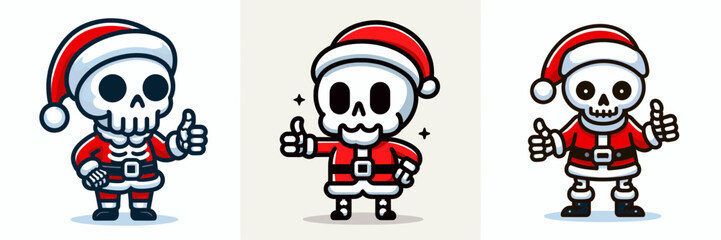 Skeleton wear Santa Claus costumes thumbs up vector graphic a jolly skeletal holiday minimalist doodle