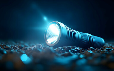 A powerful flashlight illuminates a dark surface, casting light and shadows in an intriguing way, showcasing its features.