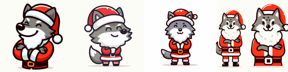 Wolf wearing Santa Claus costumes smiling with arms crossed vector graphic a festive minimalist doodle