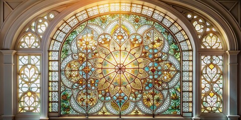 Obraz premium Panoramic White Glass Stained Glass Window Background Texture