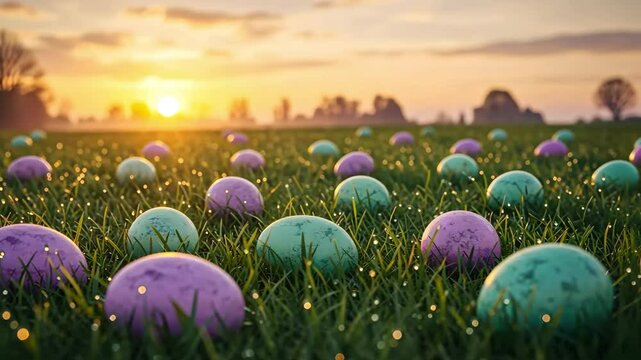 A festive Easter background featuring bright, patterned eggs 