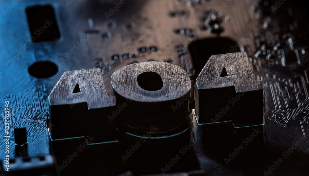 Wall mural error code 404 on blurred circuit board background
