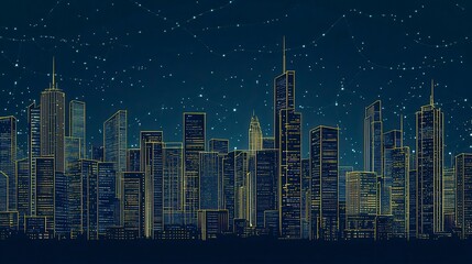 Fototapeta premium Golden Skyline Cityscape at Night with Starry Sky