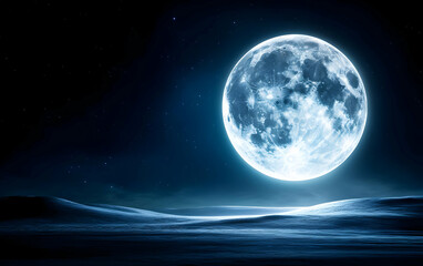 Obraz premium A stunning full moon illuminates the night sky, casting a serene glow over the tranquil landscape below.