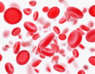 Flowing red blood cells isolated on solid white background