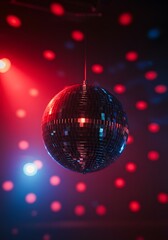 Perfect for event,  A disco ball is hanging from a string, party, or celebration themes, a festive party atmosphere, with generative ai