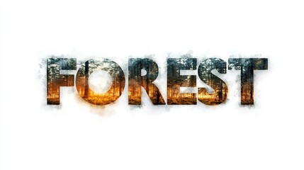 Text "FOREST" made with capital letters with dubbel exposure of aa forest.
