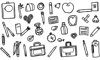 Back to school supplies including pens, pencils, notebooks, apples, and briefcase create vibrant and organized study environment. Perfect for students and educators alike