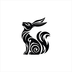 Rabbit tattoo vector illustration on white background.