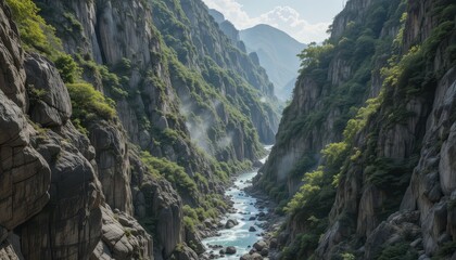 Majestic Mountain Valley with River and Lush Greenery
