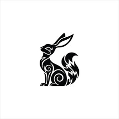 Rabbit tattoo vector illustration on white background.