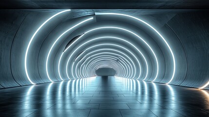 Fototapeta premium Illuminated Tunnel with Reflective Floor and Futuristic Design Concept
