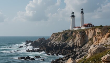 Majestic Lighthouse on Rocky Coastline Beside Turquoise Waters