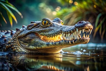 Obraz premium Powerful Crocodile in River, Wildlife Photography, Rule of Thirds Composition