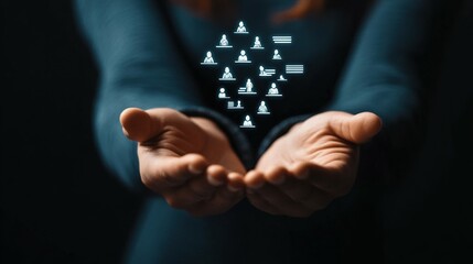 A Person Holding Icons of People and Information Displayed