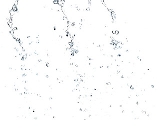 Shape form droplet of Water splashes into drop water line tube attack fluttering in air and stop motion freeze shot. Splash Water for texture graphic resource elements, White background isolated