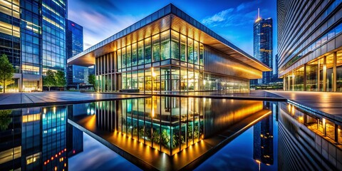 Prom Night Shiny Logo Reflection on Modern Building Architecture